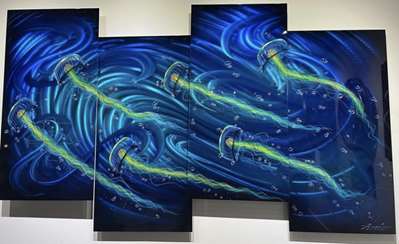 Chris DeRubeisArt title4 Panel Jellyfish 44X80