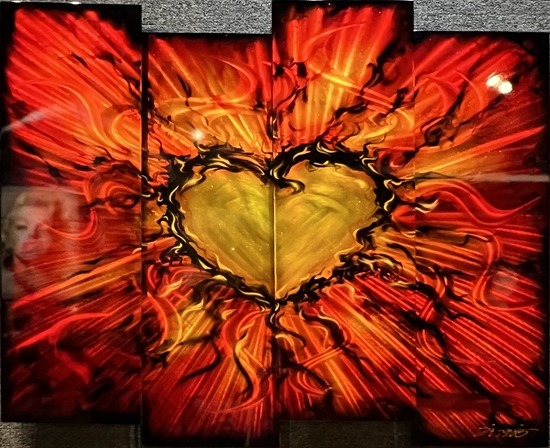 Chris DeRubeisArt title4 Panel Sleek Flaming Heart 48x38